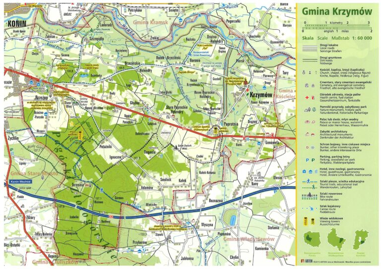 Mapka tras gminy Krzymów