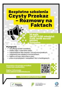 Plakat Szkolenia "Czysty Przekaz: Rozmowy na faktach w Aglomeracji Konińskiej"- Dostępne dwa nowe terminy- zapraszamy do zapisów!